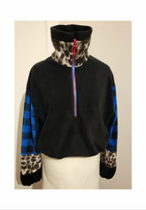 High collar, crop, fleece  pullover with zipper
